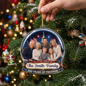 Personalized Family Photo 250th Acrylic Ornament With Fireworks Globe For Christmas Gift