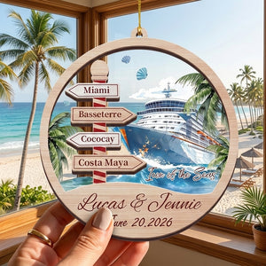 Personalized Name Christmas Ornament With Cruise Ship & Signpost For Vacation Gift