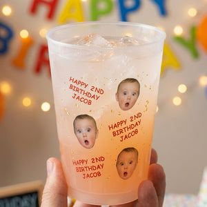 Personalized Cute Face Plastic Cups With Gold Confetti For Kid Birthday Party Favors Cup