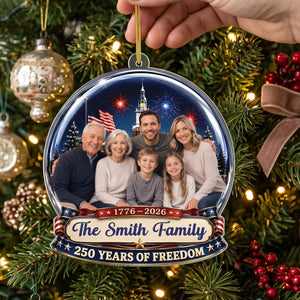 Personalized Family Photo 250th Acrylic Ornament With Fireworks Globe For Christmas Gift