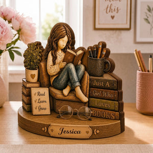 Personalized Name Wooden Block | Just A Girl Who Loves Books - Gift For Book Lover