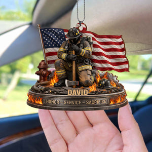 Personalized Honor Service Sacrifice Firefighter Car Wood Ornament With Name | Unique Gift For Firefighters