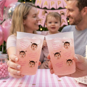 Personalized Cute Face Plastic Cups With Gold Confetti For Kid Birthday Party Favors Cup
