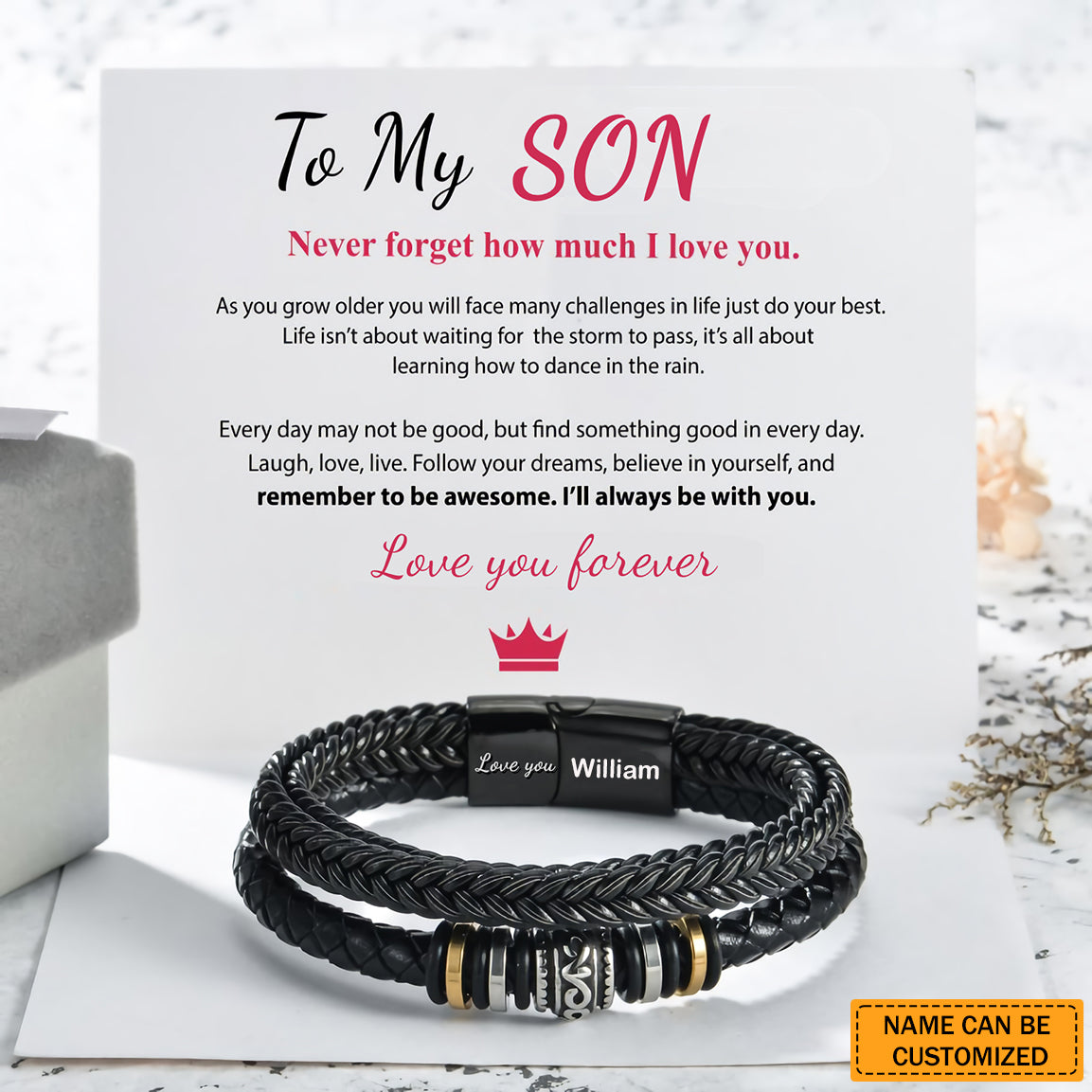 Personalized Double Row Bracelet -"I Will Always Be With You" Customize Name,Inspirational Gifts For Son & Grandson
