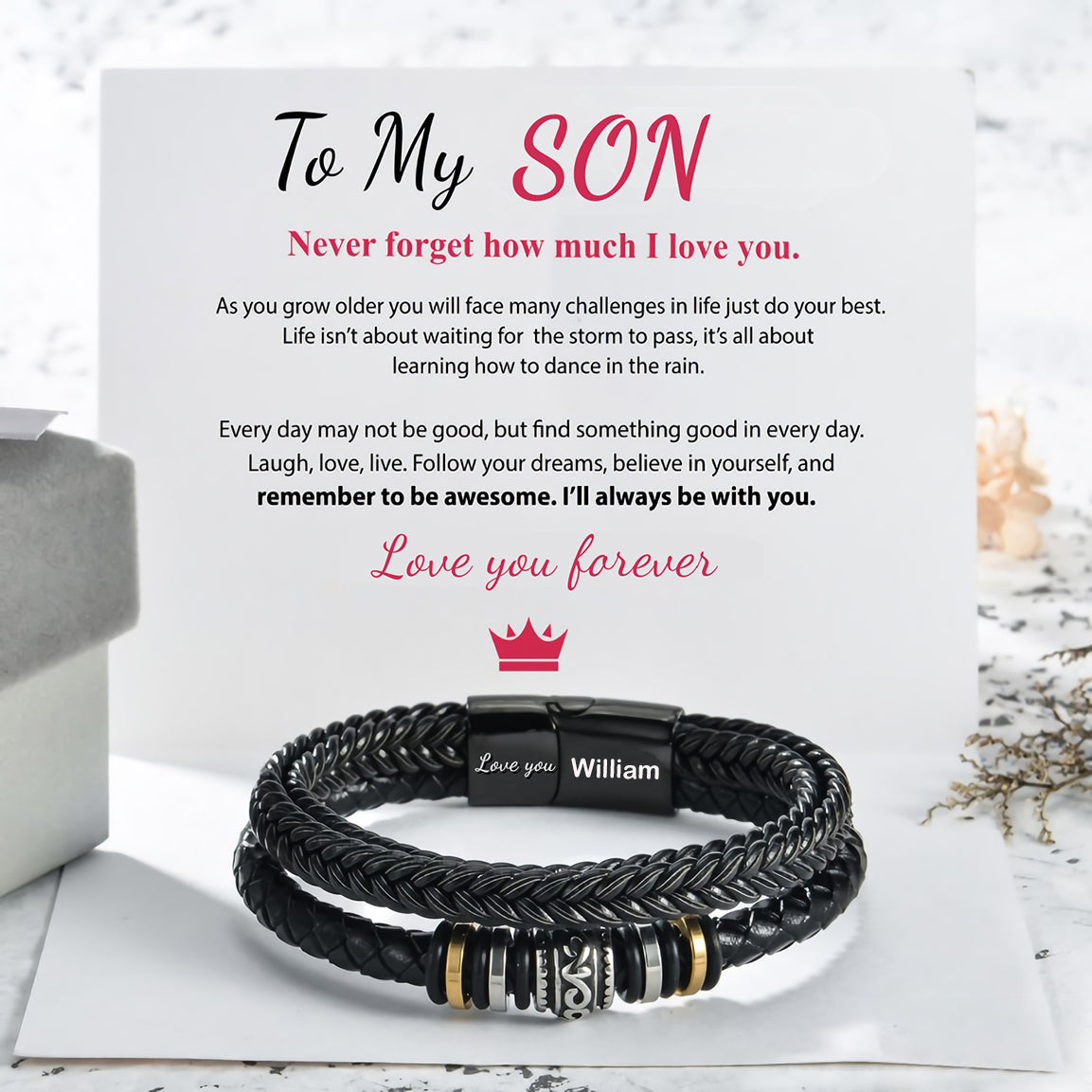 Personalized Double Row Bracelet -"I Will Always Be With You" Customize Name,Inspirational Gifts For Son & Grandson