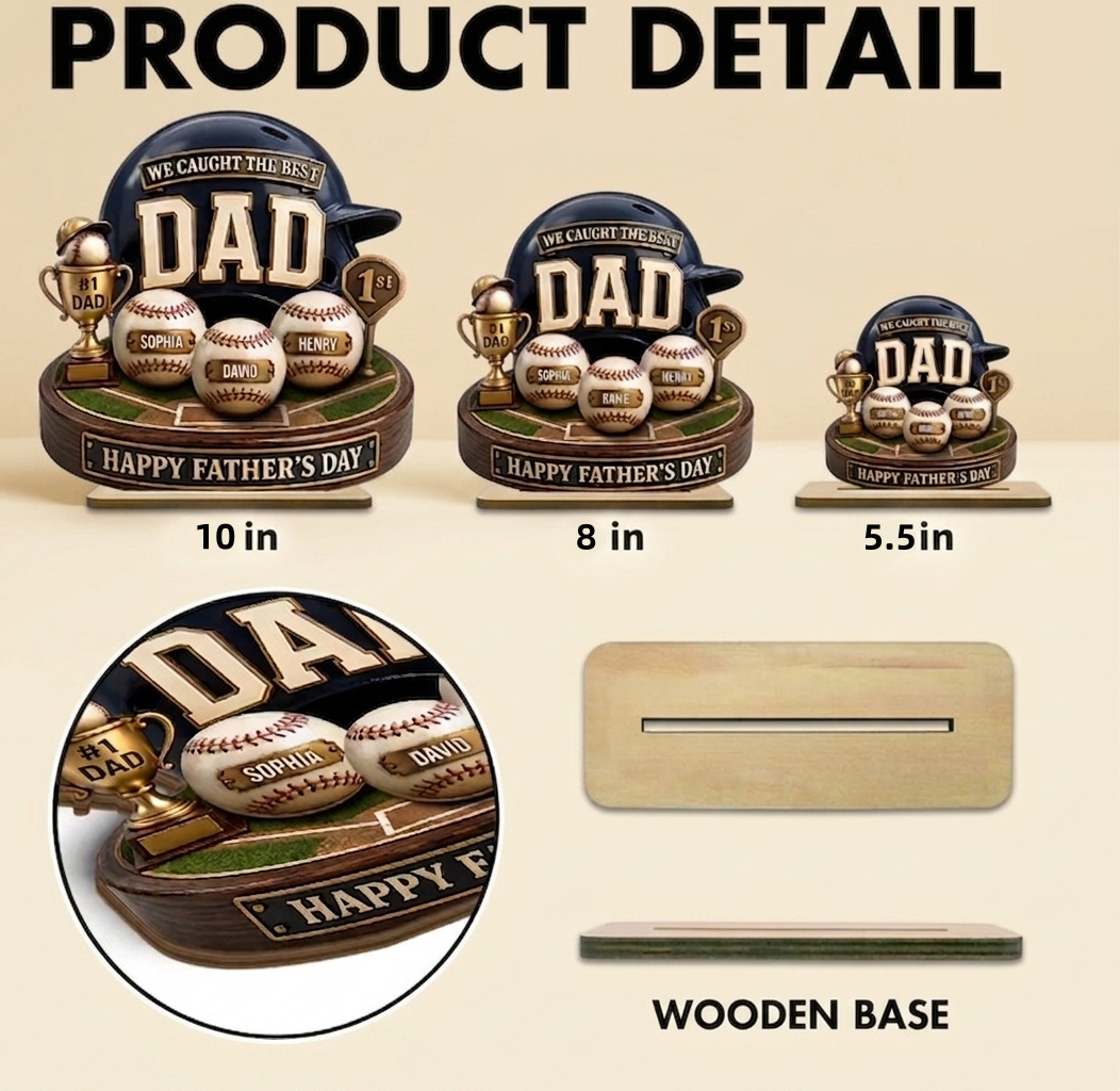 Personalized 3D Effect Baseball Helmet 2-Layer Wooden Plaque With Name - Father's Day Gift For Him