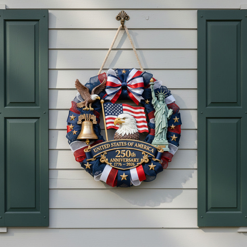 Personalized 250th Anniversary USA Wood Sign With Family Name & Liberty Icons - Historic 2026 Independence Day Decor For Proud Americans