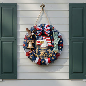 Personalized 250th Anniversary USA Wood Sign With Family Name & Liberty Icons - Historic 2026 Independence Day Decor For Proud Americans