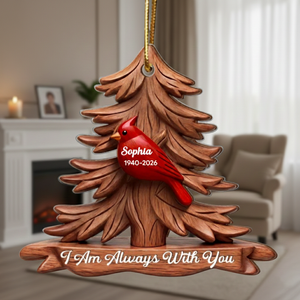 Personalized "Always With You" Cardinal Pine Tree Acrylic Car Ornament With Names & Years - Sympathy Gift For Loss Of Bereaved Families