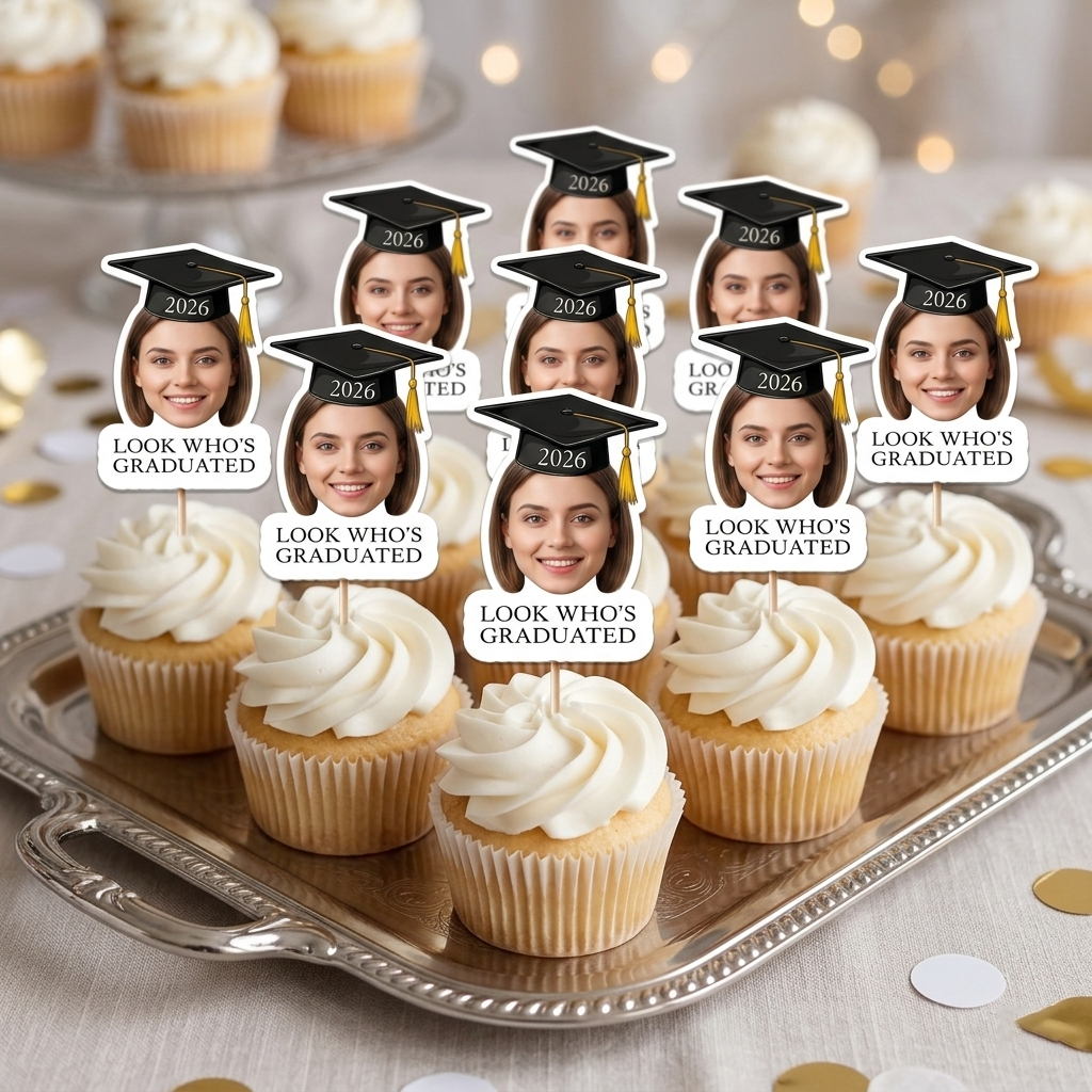 Personalized "Class Of 2026" Cupcake Toppers With Photo - Graduation Party Decor For High School