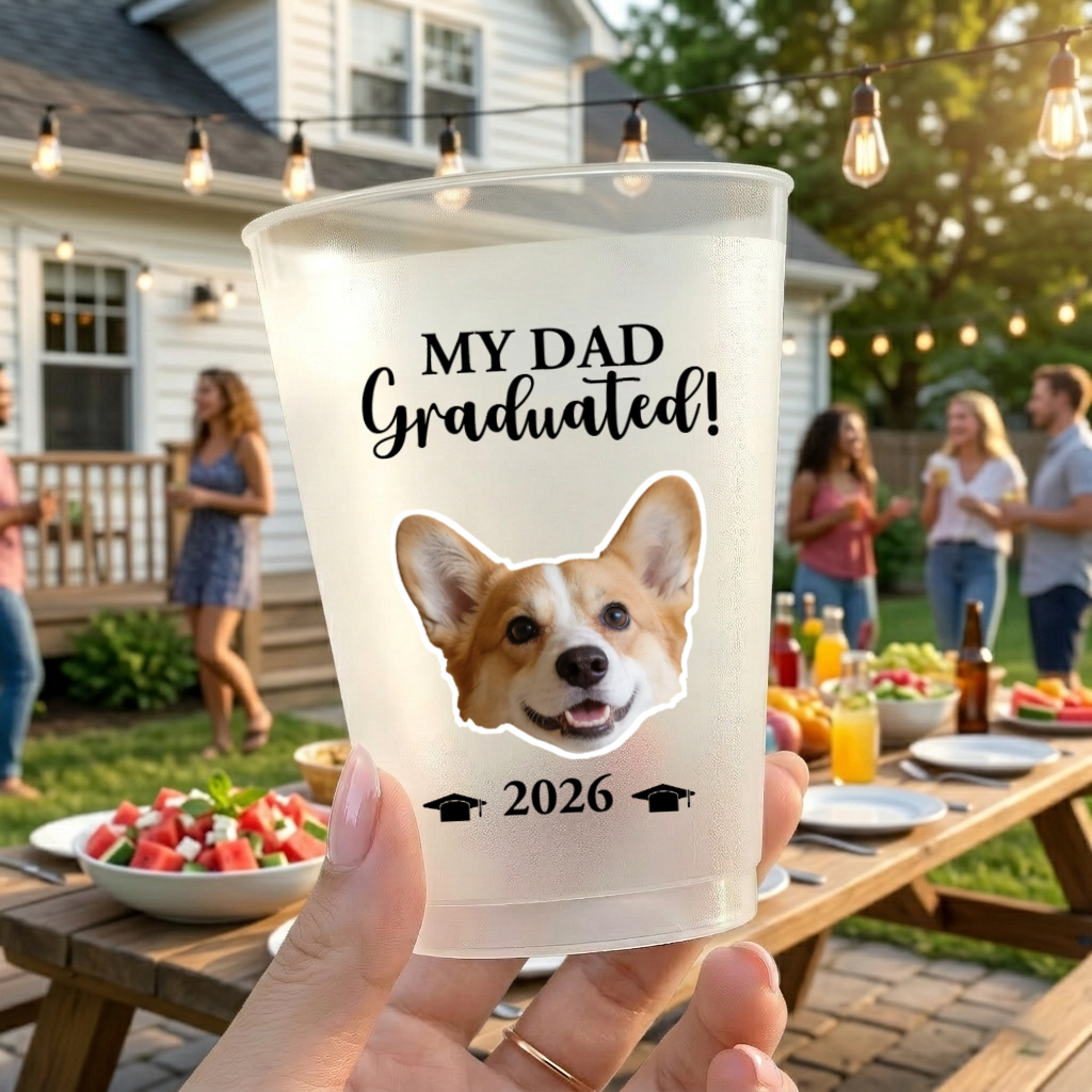 Graduation Party Cup For Pet Lovers - Personalized Pet Portrait Party Cup With Photo & Year