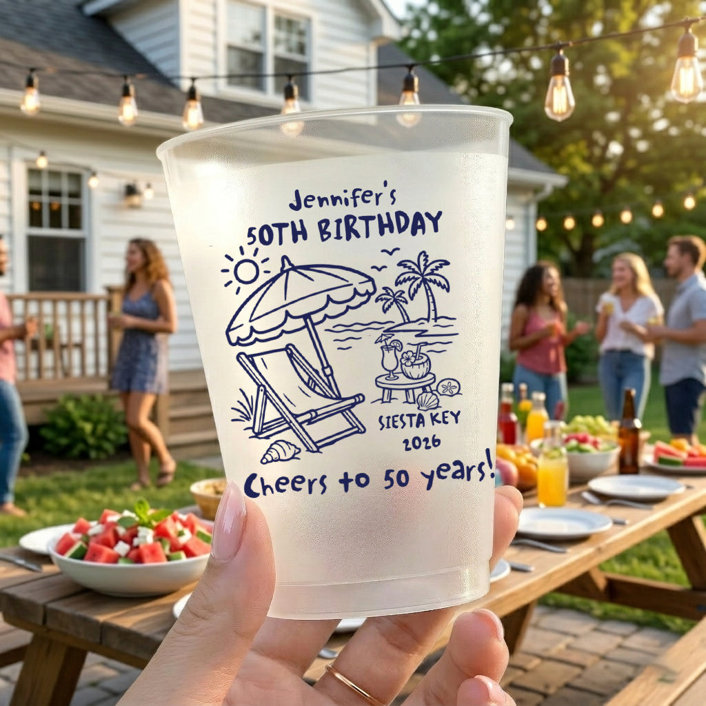 Personalized Name & Age Milestone Birthday Plastic Cups For Beach Party