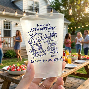 Personalized Name & Age Milestone Birthday Plastic Cups For Beach Party