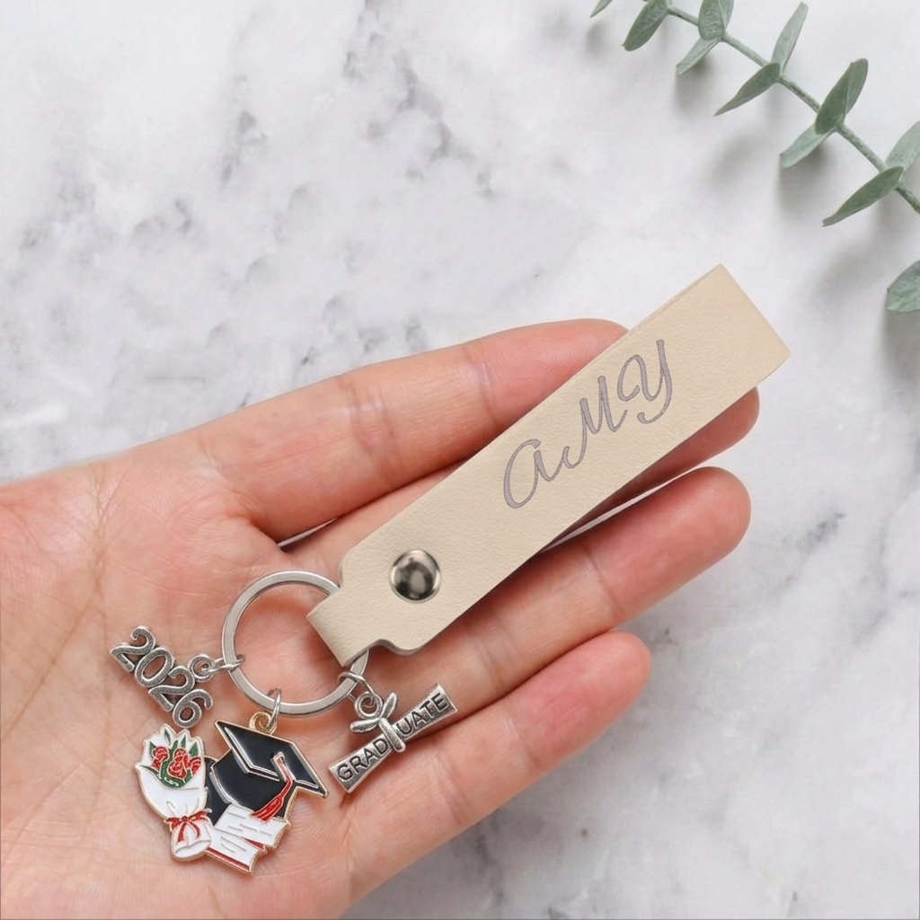 Personalized Leather Keychain With Name - Creative Graduation Keychain Gift For Her
