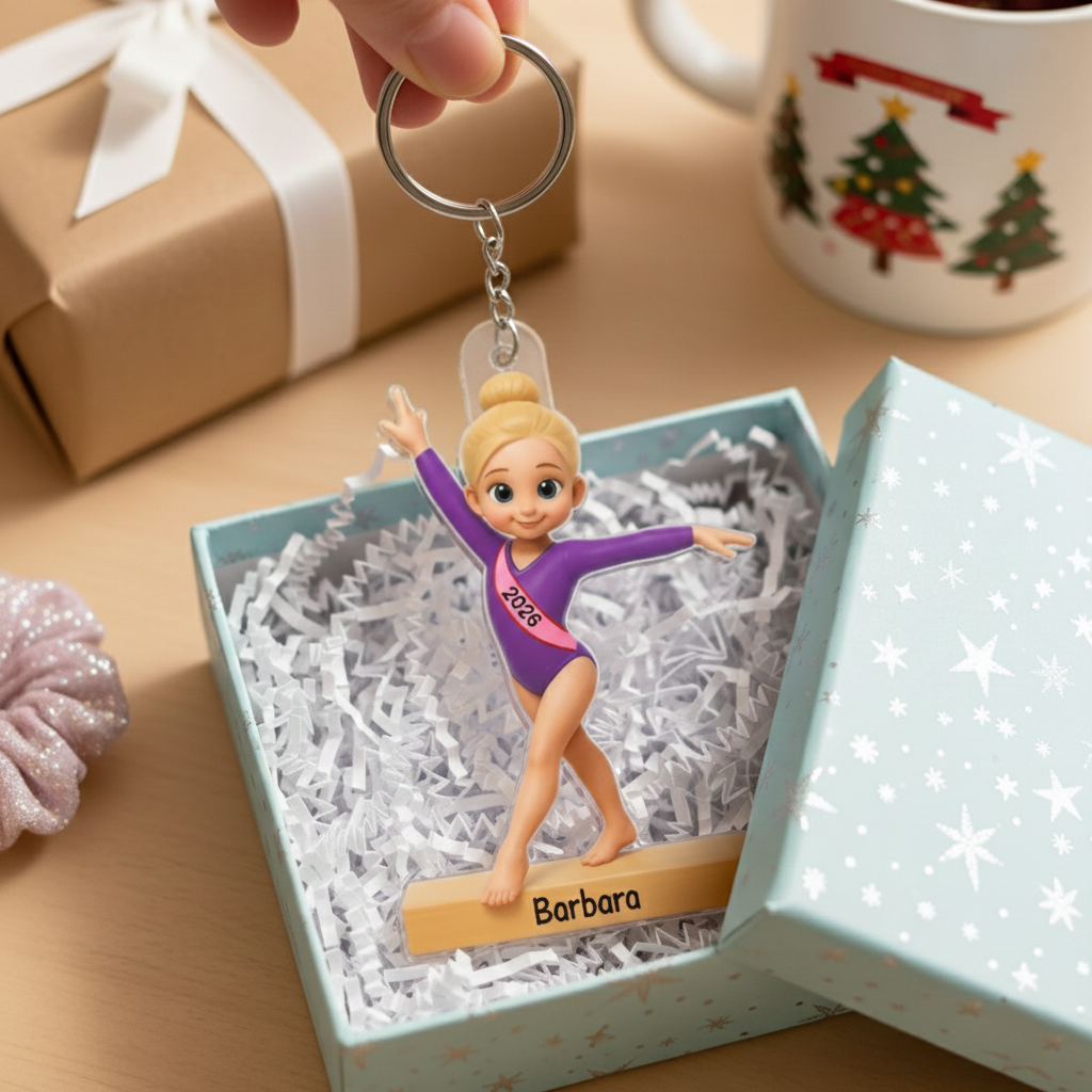 Personalized Bright Cute Girl Gymnastics Acrylic Keychain With Name & Icons & Year - Meet Day Gift Backpack Charm For Gymnastic Daughters