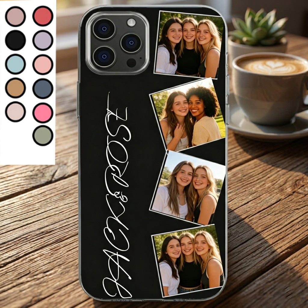 Personalized Collage Photo Minimalist Clear Phone Case With Names & BFF Picture - Birthday Anniversary Gift For Best Friends & Couples
