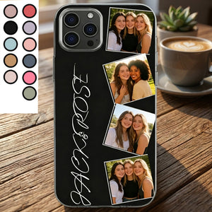 Personalized Collage Photo Minimalist Clear Phone Case With Names & BFF Picture - Birthday Anniversary Gift For Best Friends & Couples