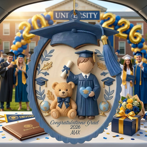 Customized Grad Bear Hand-Painted Wood Ornament With Name & Year - Graduation Gift For Son & Daughter