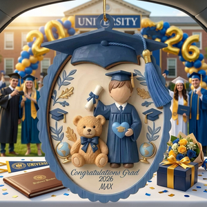 Customized Grad Bear Hand-Painted Wood Ornament With Name & Year - Graduation Gift For Son & Daughter