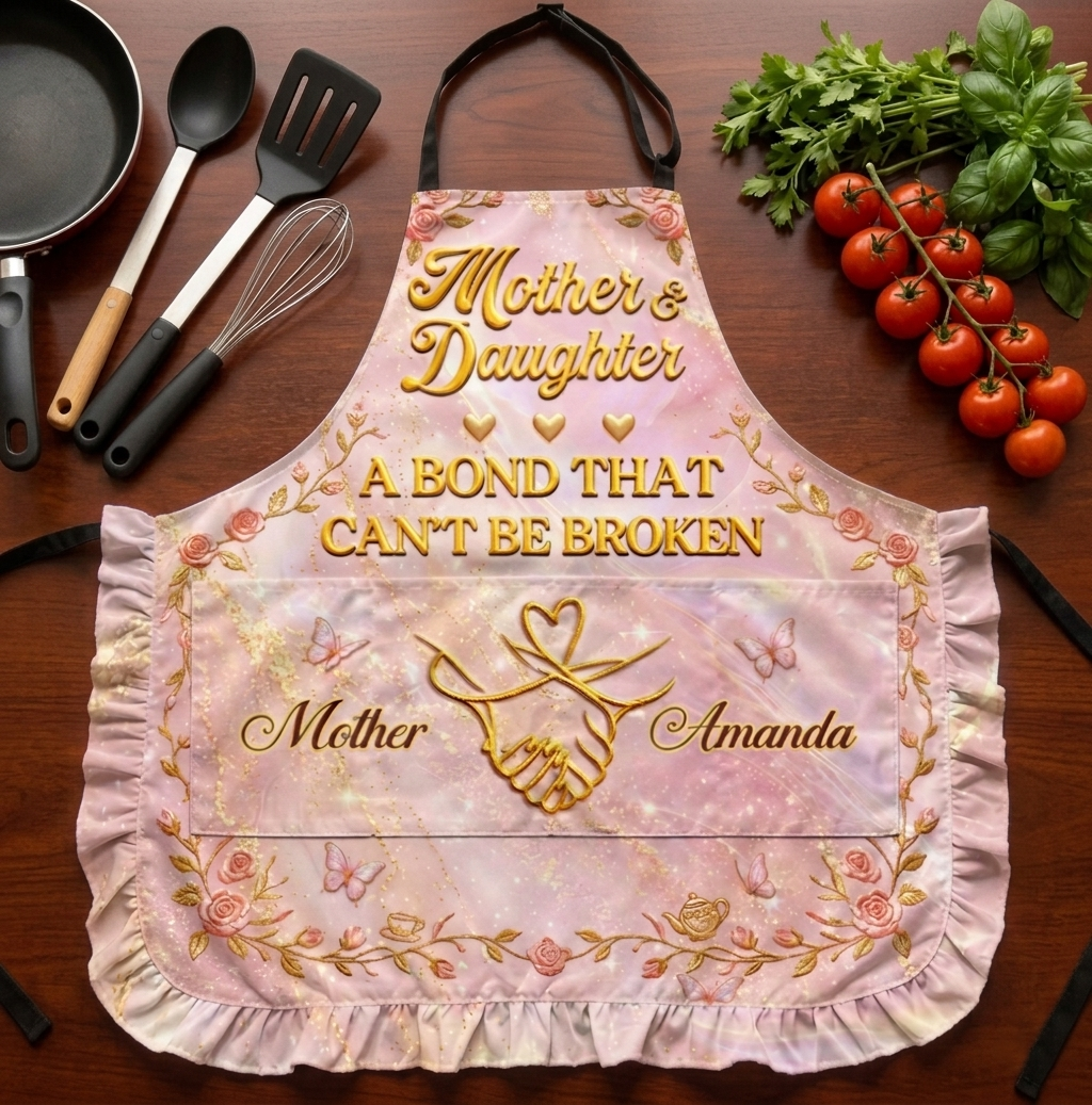 Personalized Vintage Ruffled Kitchen Apron With Mother & Daughter Names - Mother's Day Gift For Her
