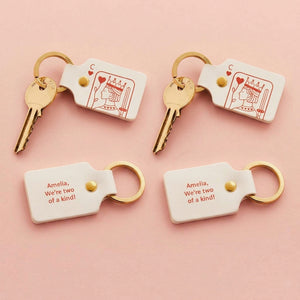 Personalized Playing Card Queen Leather Keychain With Initials & Message - Valentine's Day Gift For Couples
