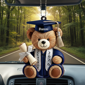Personalized Graduation Wishes Teddy Bear Wood Ornament With Year & Name - Heartfelt Class Of Year Gift For Friends & College Graduates