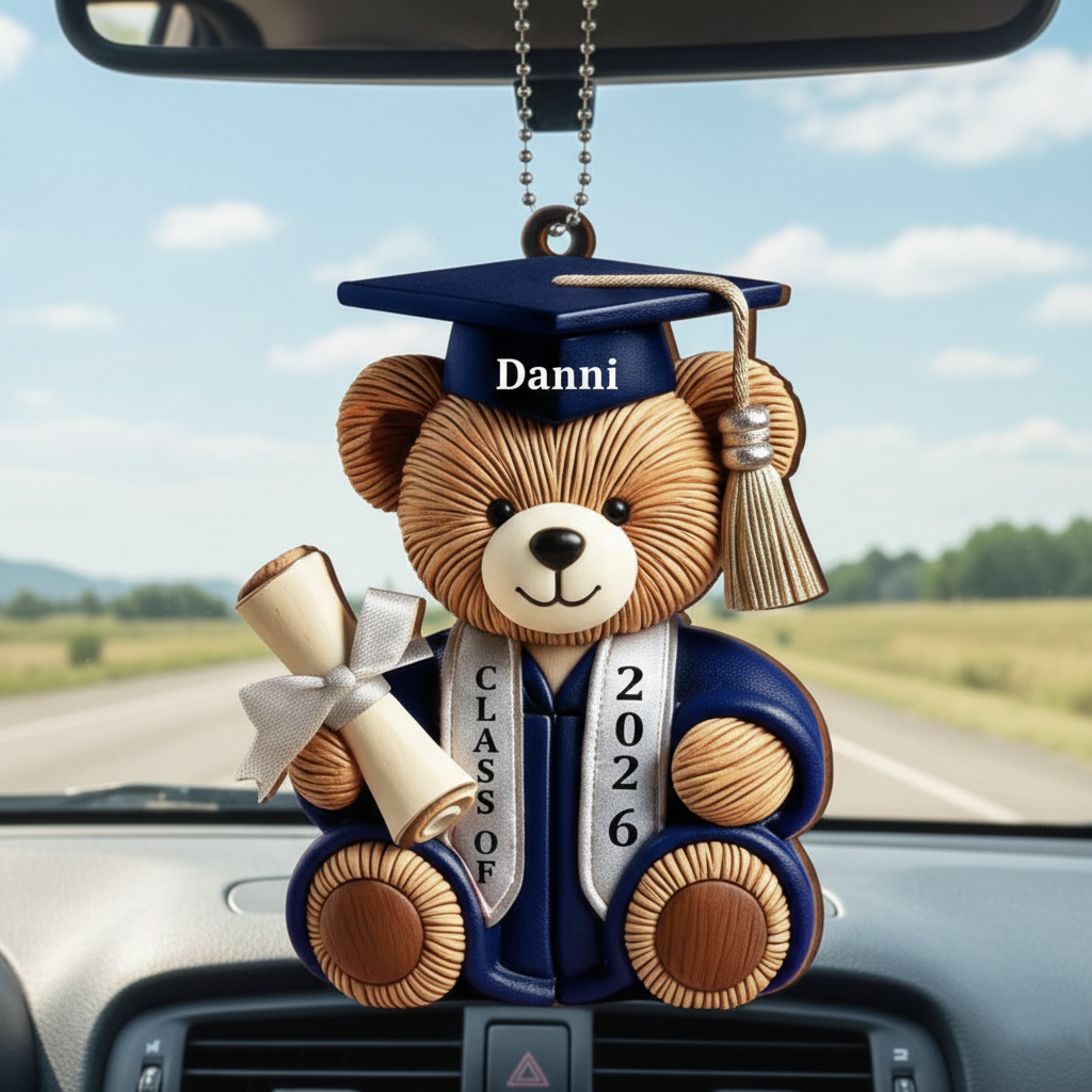 Personalized Graduation Wishes Teddy Bear Wood Ornament With Year & Name - Heartfelt Class Of Year Gift For Friends & College Graduates
