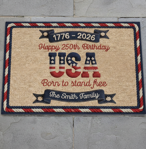 Personalized USA 250th Semicentennial Welcome Doormat With  Family Name & Qoute - 2026 Independence Day Commemorative Gift For Home