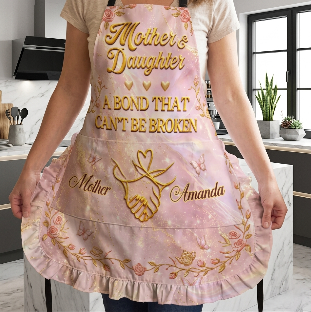Personalized Vintage Ruffled Kitchen Apron With Mother & Daughter Names - Mother's Day Gift For Her