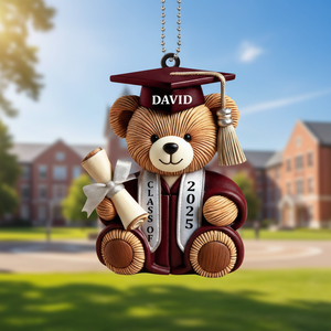 Personalized Graduation Wishes Teddy Bear Wood Ornament With Year & Name - Heartfelt Class Of Year Gift For Friends & College Graduates