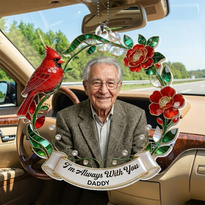 Personalized "I'm Always With You" Cardinal Memorial Car Ornament With Photo - Remembrance Gift For Dad