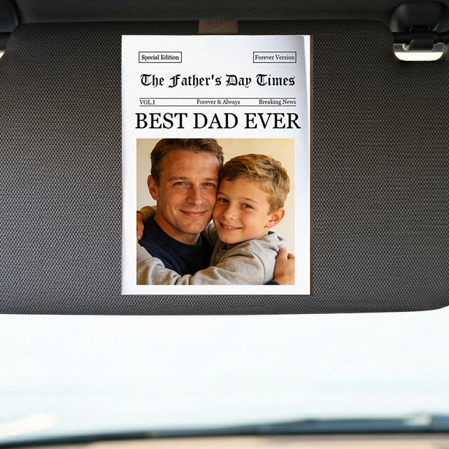 Personalized "The Dad Times" Newspaper Style Car Visor Clip With Photo - Father's Day Gift For Dad