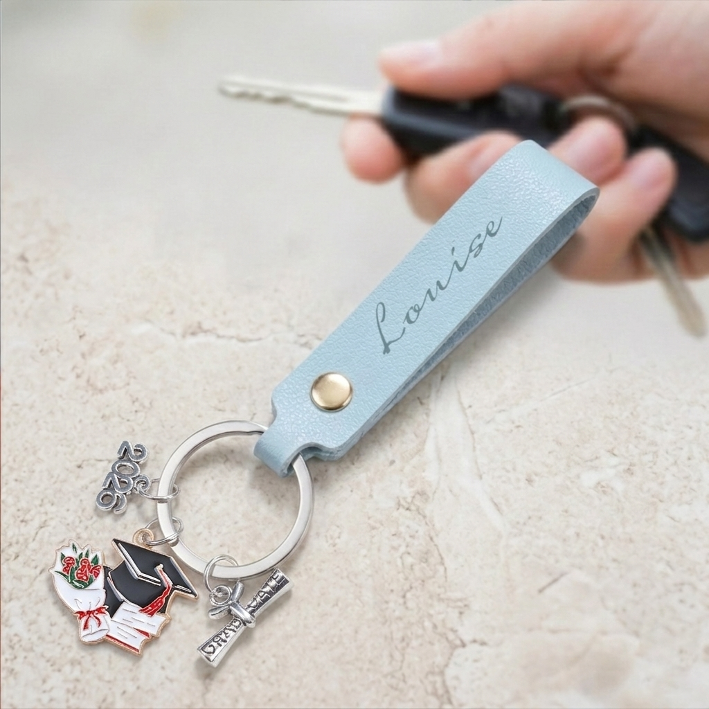 Personalized Leather Keychain With Name - Creative Graduation Keychain Gift For Her