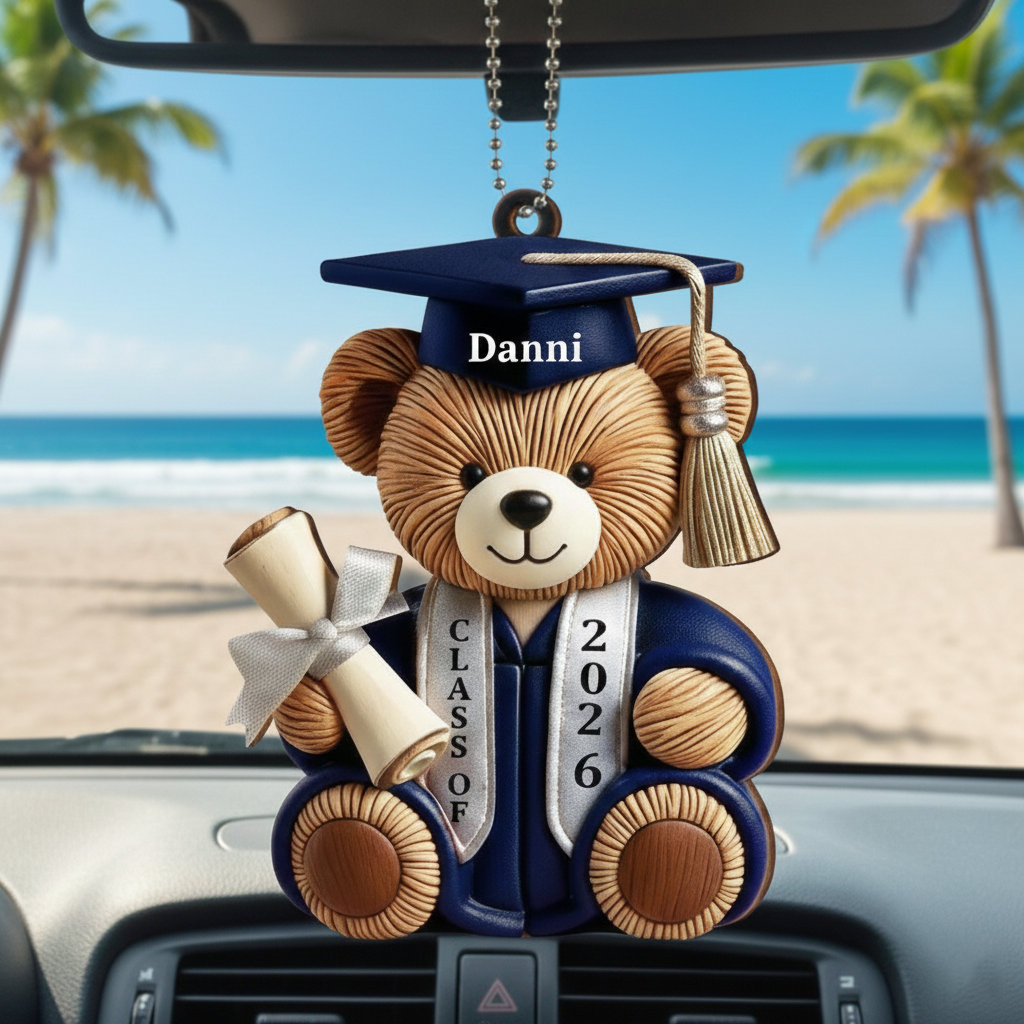 Personalized Graduation Wishes Teddy Bear Wood Ornament With Year & Name - Heartfelt Class Of Year Gift For Friends & College Graduates