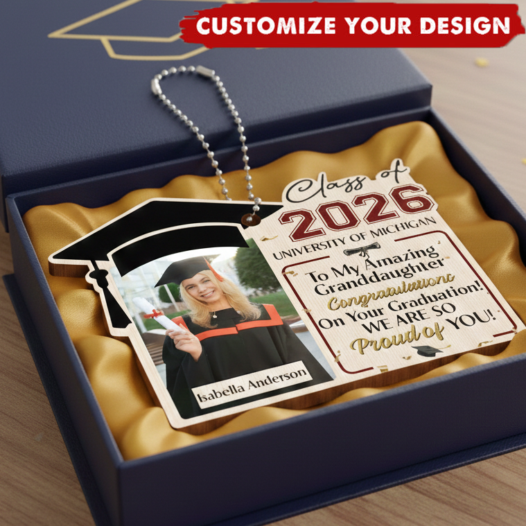 Personalized Proud Of You Car Hanging Ornament With Name & Photo & Message | Heartfelt Graduation Gift For Graduate Granddaughter Graduate