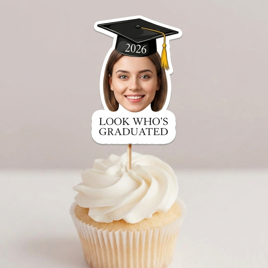 Personalized "Class Of 2026" Cupcake Toppers With Photo - Graduation Party Decor For High School