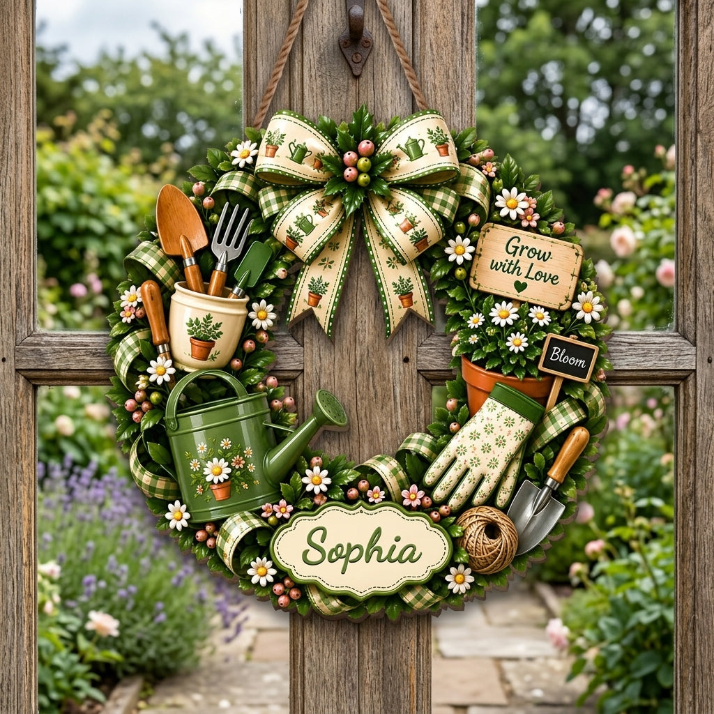 Personalized Name Wood Sign - Grow With Love Bloom For Gardener Gift