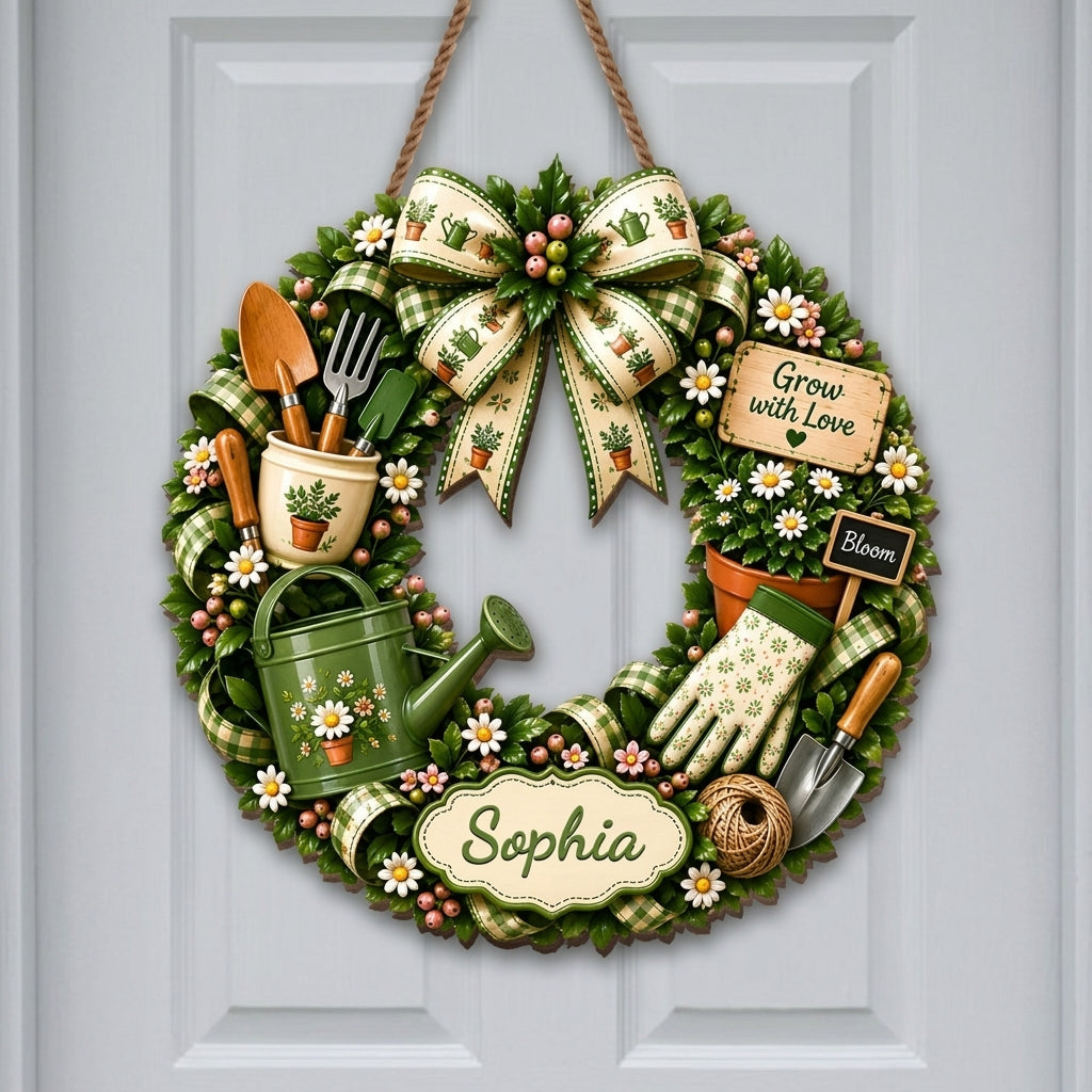 Personalized Name Wood Sign - Grow With Love Bloom For Gardener Gift