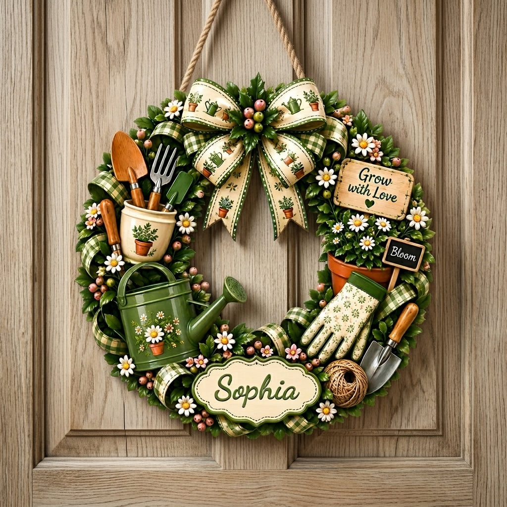 Personalized Name Wood Sign - Grow With Love Bloom For Gardener Gift