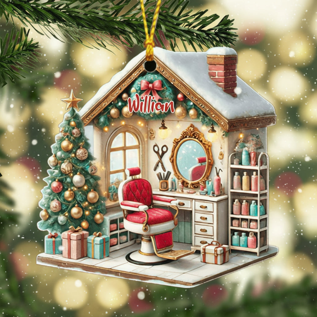 Personalized Hair Salon Christmas Ornament With Name | Exclusive Winter Hairdressing Fairy Tale For Hairdressers Stylists