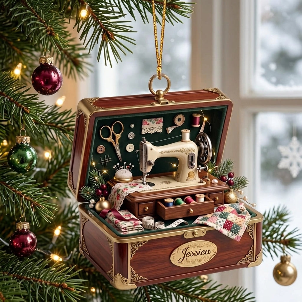 Personalized Name Acrylic Sewing Machine Box Christmas Ornament - Gift For Quilters