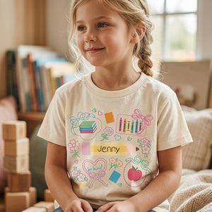 Personalized Name Kids T-Shirt With Pencil Crayon School Doodle For Back To School Gift