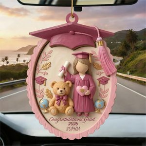 Customized Grad Bear Hand-Painted Wood Ornament With Name & Year - Graduation Gift For Son & Daughter