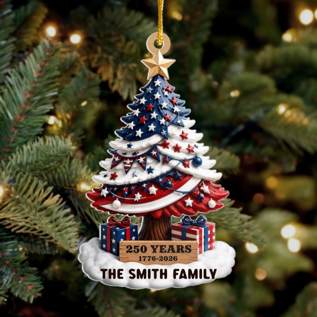 Personalized Family Name 250 Years Ornament With Star Christmas Tree For Holiday Home Decor