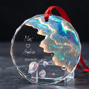 Personalized Names Date Glass Ornament With Ocean Wave Shell For Married Mr & Mrs Anniversary Gift