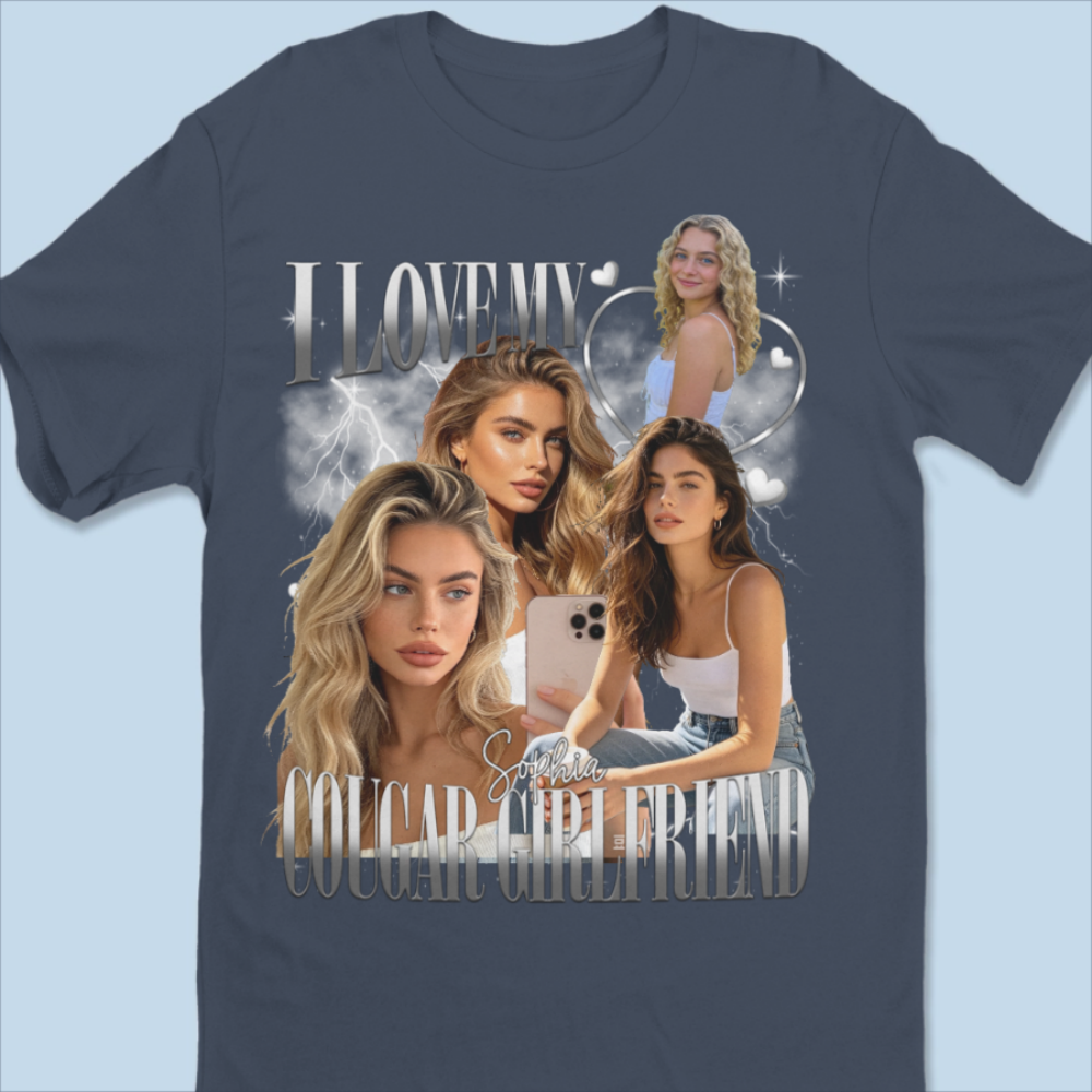 Personalized Photo I Love My Girlfriend T-Shirt With 90s Bootleg Graphic Funny Valentine Gift