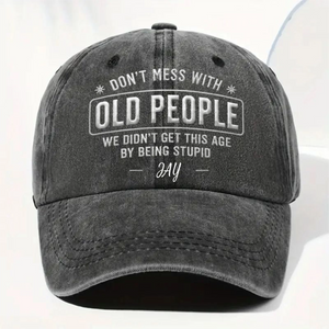 "Don't Mess With Old People" Washed Denim Cap With Name - Personalized Retirement Gift For Retirees