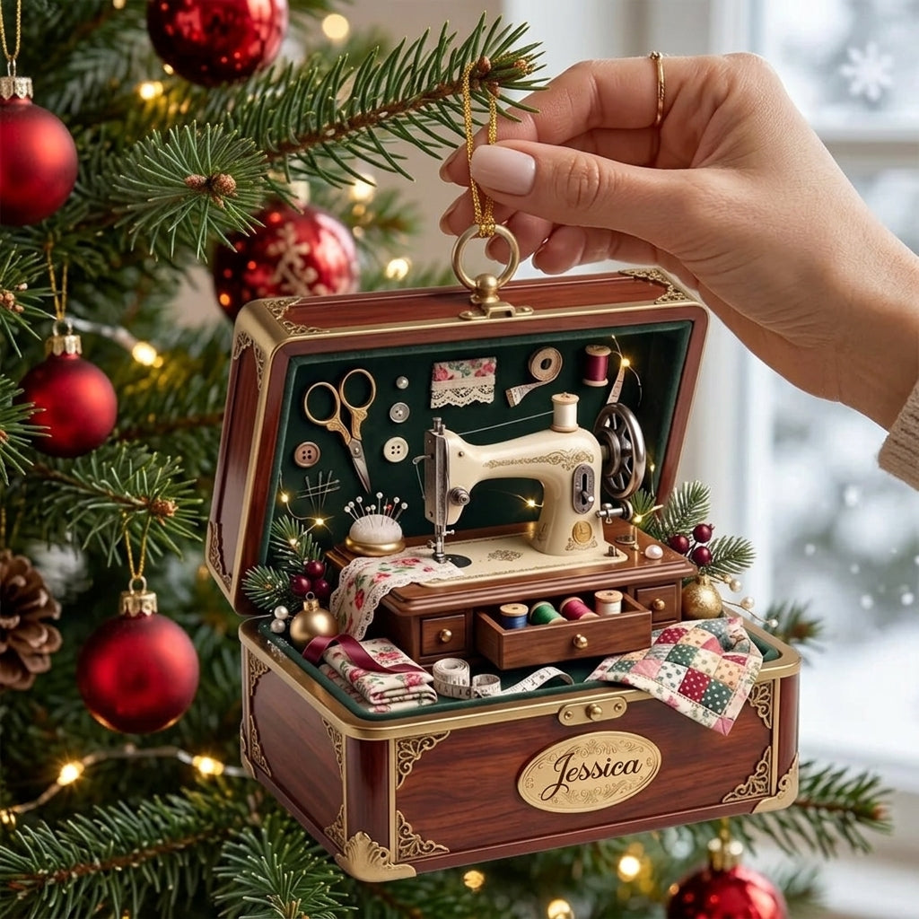 Personalized Name Acrylic Sewing Machine Box Christmas Ornament - Gift For Quilters