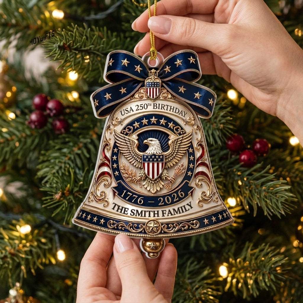 Personalized 250th Birthday Bell Acrylic Ornament With Eagle Bow Art For Christmas Tree Decor