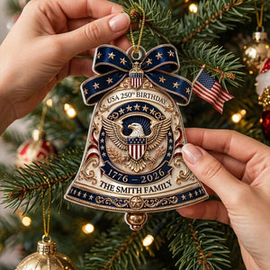 Personalized 250th Birthday Bell Acrylic Ornament With Eagle Bow Art For Christmas Tree Decor